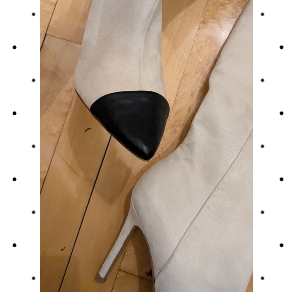 Chic Express Cream Knee-High Boots with Black Toe - Picture 6 of 9